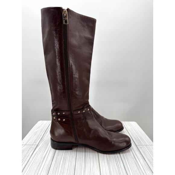 Coach Maddie A00190 Women US 9B Tall Riding Boots Dark Brown Leather Side Zipper - Picture 1 of 12